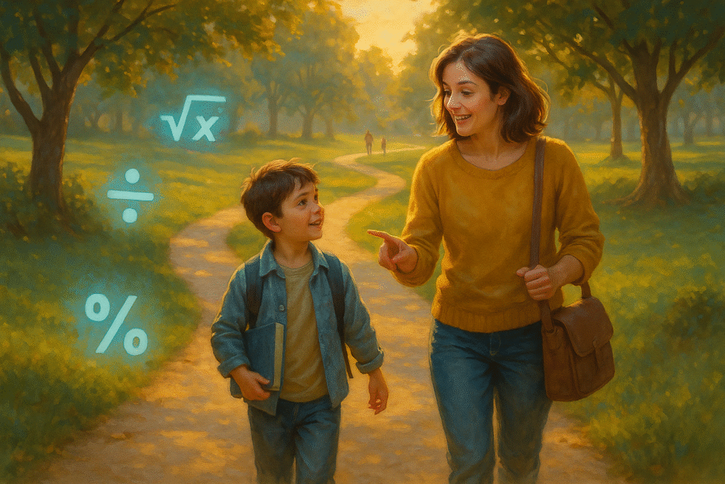 Warm live-class video grid with smiling kids and teacher